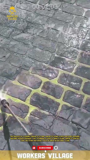 process of cleaning concrete (stamp concrete) using a high-pressure washing machine (power washer)
