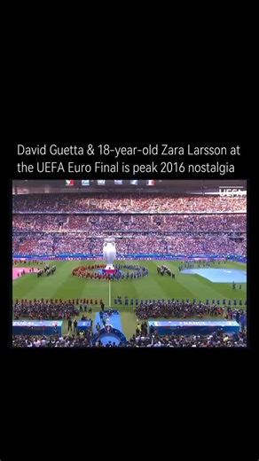 FootyMastery on Instagram: "David Guetta and an 18-year-old Zara Larsson performing at the UEFA Euro final feels like peak 2016 nostalgia because it captures the exact moment when EDM-pop ruled global culture and big sports events doubled as massive pop spectacles. Guetta was still the undisputed architect of festival-ready hits, while Zara Larsson embodied the breakout, hyper-online pop star of the mid-2010s—young, confident, and everywhere at once. The performance sat at the crossroads of foot