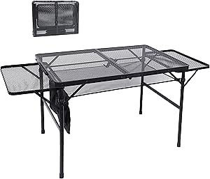 Nice C Folding Grill Table, Camping Table, Tailgate Tables, Grill Tables, Outdoor, Metal Folding Adjustable Height&Width, Mesh Net, Carry Handle