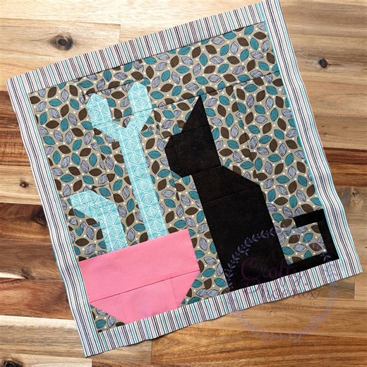 Cat With Plant Quilt Block PDF Pattern, Finishes at 12.5" Square (scrap Fabric Friendly) - Etsy