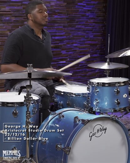 15K views · 324 reactions | The George H. Way Aristocrat Studio Drum Set 22/12/16 - Billion Dollar Blue ($2,730). Featuring Maple/Poplar shells with LA Camco "Bullet Type" bearing edges for an articulate yet warm sound. Check it out now at https://memphisdrumshop.com/products/george-h-way-aristocrat-studio-drum-set-22-12-16-billion-dollar-blue-as2622mb Dunnett Classic Drums #drums #drumshop #dunnettclassic | Memphis Drum Shop & myCymbal.com | Facebook