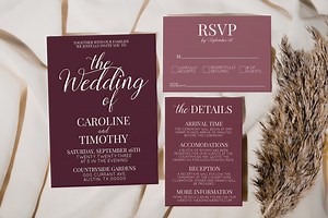 Editable Plum Wedding Invitation Template Set: Invite, RSVP & Details Card - Etsy Canada