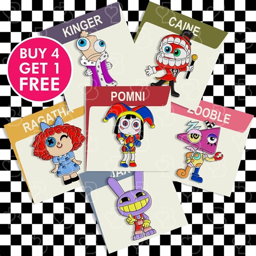 Pomni and Caine Enamel Pin Collection in Black Nickel - 6 Designs Available - Etsy