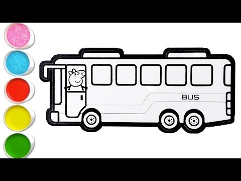 Peppa pig With Bus Drawing Painting & Colouring For kids & Toddlers ll Easy Kids Drawing