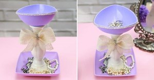 DIY Two-Tiered Jewelry Stand from Repurposed Dishes