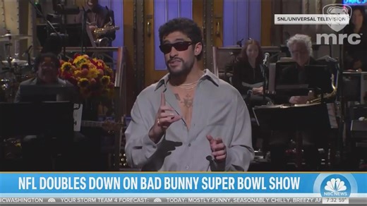 NBC has a meltdown over MRC's Brittany Hughes calling out Bad Bunny for demanding people learn Spanish to enjoy the Super Bowl halftime show. | NewsBusters.org