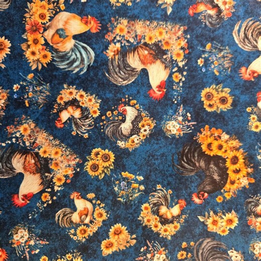 Rooster Sunflower Fabric: Qt Fabrics Farm Flower Chicken, Poultry Cotton Quilt Material! - Etsy
