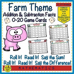 Farm Addition & Subtraction Facts 0-20 Roll It! Read It! Games