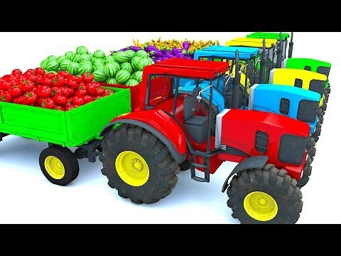 Learning Colors for Children with Tractor Farm Vehicles Shipping Colors vegetables for kids