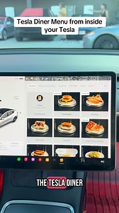 Tesla Diner menu inside of the Tesla car. You can order anything on the menu and pick it up along with watch the movie inside with the big screens. #tesla #tesladiner #elonmusk #fyp #viral | Tesla Owners of Silicon Valley