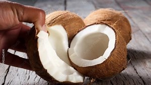 Coconut is a drupe, which is a fruit with a fleshy outer part and a hard pit with a seed inside. A peach is a drupe. Coconut meat is the white flesh inside the coconut shell.