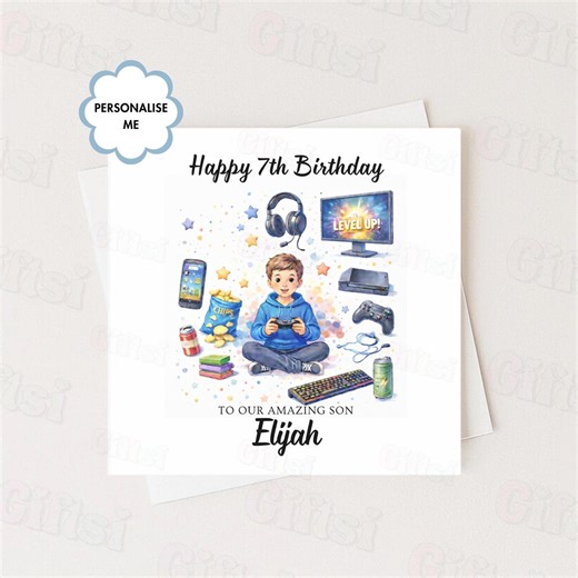 Personalised Gaming Birthday Card for Son – Custom Age Boys Gamer Birthday Card – Level up Video Game Card - Etsy