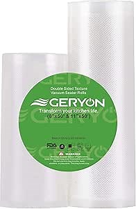 GERYON Vacuum Sealer Bags Rolls, 8x50ft & 11x50ft for Food Storage, Double Sided Texture, BPA-Free, Heavy Duty, Great for Vacuum Seal storage, Meal Prep or Sous Vide