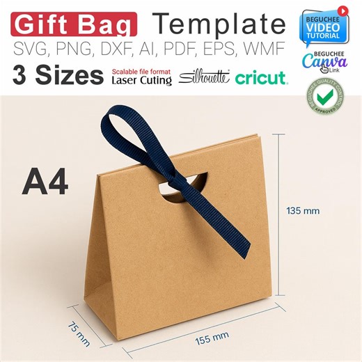 Gift Bag SVG Template: 3 Sizes, Cricut & Silhouette (digital File) - Etsy