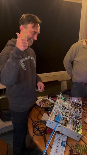 All laughs with @modernbiology. Learning all about the magic of mushroom music 🙏🏼 Check it out and give him a follow.