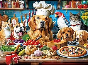 500 Piece Puzzles for Adults, Funny Puppy Animal Jigsaw Puzzles, Food Kitchen Jigsaw Puzzle, Animal Pet Lover Challenging Puzzles for Friends Family Activity Game Nights Gifts, 20.5×15 in