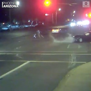 CLOSE CALL: Police say the vehicle struck by a driver who ran a red light in Phoenix may have saved the lives of the family in the crosswalk. The red-light runner was arrested for DUI, authorities say. One person was injured in the crash, but police said those injuries are not life-threatening. https://abcn.ws/2oZmE2e | ABC News