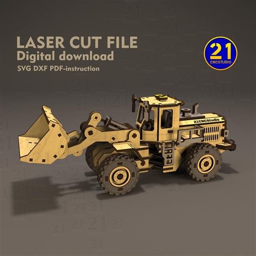 3D Wooden Front Loader Model: Laser Cut Vehicle SVG DXF (digital Download) - Etsy