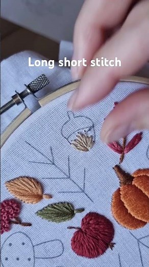 How to Embroider with Long & Short Stitch 🍁 | Fall Motifs Pattern #embroidery #stitch #tutorial #diy