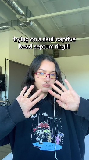 super hot skull captive bead septum ring :) link in bio to shop 🖤 from PiercedOwl.com DUH #septumpiercing #stretchedseptum #piercings #piercedowl