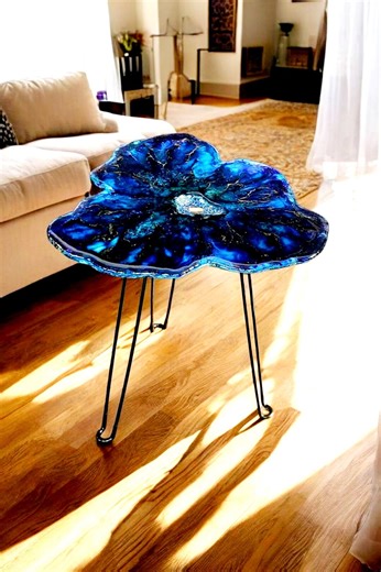 Handmade Epoxy Resin Geode Coffee Table, Sapphire Blue Art Table - Etsy