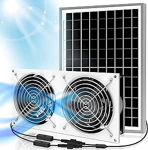 Solar Fan-Solar Powered Fan-Solar Fan for shed- Solar Greenhouse Fan, 15W Solar Panel + 2 Pcs High Speed DC Brushless Fan, for Chicken Coop,Dog House, DIY Cooling Ventilation Project
