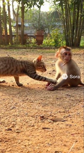 Monkey vs Cat in a Backyard Fight