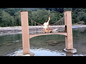 Cardboard bridge on fire