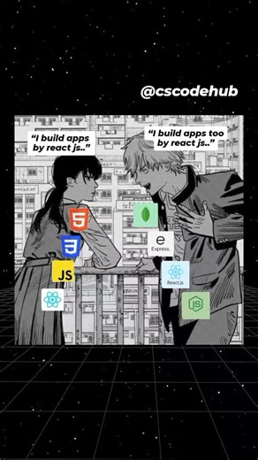 @cscodehub on Instagram: "Here, Denji wins!! 📌 Don’t just build static UI apps like a frontend developer. With MERN Stack, you become a full-stack powerhouse—creating web apps from scratch, managing frontend, backend, AND database all in one go. Imagine this: you design the UI with React, handle server logic with Node.js & Express, and manage data with MongoDB—all seamlessly connected. While others are stuck with frontend-only jobs, MERN developers are out here building full-fledged application