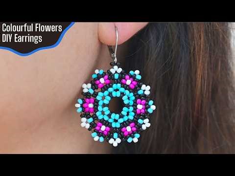 DIY Beaded Earrings - Colourful Flowers EASY Tutorial