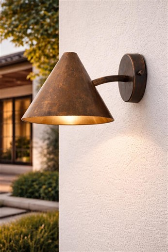 Set of 2 Outdoor Copper Sconce Light, Oxidized Wall Light, Brwon Patina Monopoint Light - Etsy