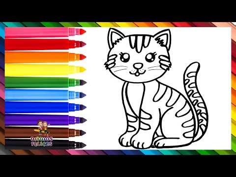 Dibuja y Colorea Un Lindo Gato 🐱🐈🌈 Dibujos Para Niños