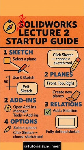 SolidWorks Lecture 2 Beginner: Ur 1st sketch, planes, start sketch, relations #tutorial #solidworks