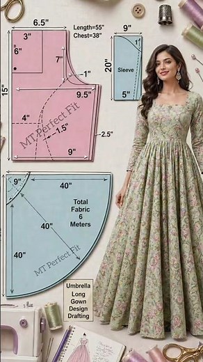 Anarkali Dress Drafting Tutorial ✂️ Easy Full Cutting Method #fashion #diyfashion