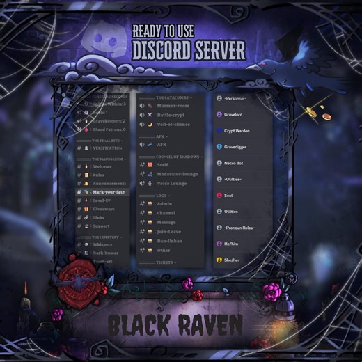 Dark Gothic Discord Server Template | Pre-made Black Raven Template | Gothic Roleplay | Gaming Community | Instant Delivery - Etsy