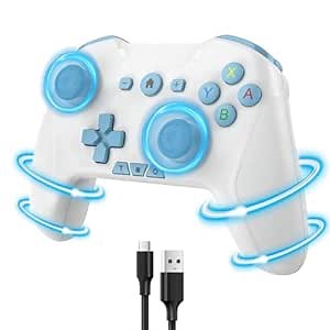 Bluetooth Controller for Switch/Mac/PC/Steam/Mobile Phone/iOS/Android//TV/iPad/Table/Apple Arcade MFi Games, switch pro controller wireless with Adjustable Dual Motion,Turbo,Macros,6-Axis,Wake Up for Black Myth: Wukong (Black) (Purple) (Light White Blue)