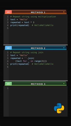 Python chaos expert on Instagram: "Repeat String via 3 Methods Repeat String via 3 Methods This content explores interesting aspects of this topic. The information provided offers valuable insights and perspectives. Understanding this reveals how everyday things are more thoughtful than they appear. Next time you'll notice this detail. This fascinating detail shows how much thought goes into things we take for granted. #python #coding #programming #tutorial #string #repeat #multiplication"