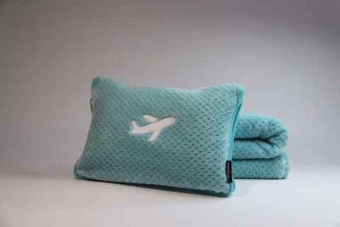 3 in 1 Travel Blanket Pillow Set - 350 GSM Thick Travel Blanket Airplane Compact with Bag, Soft Bag with a Pocket, Inflatable Travel Pillow for Camping & Car Trip(Mint Green)
