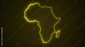 Neon Yellow Africa Map Borders Outline Loop Background. Neon Yellow Colored Africa Map Borders Outline Seamless Loop Dark Background. Africa Neon Map Borders Outline. Stock Video