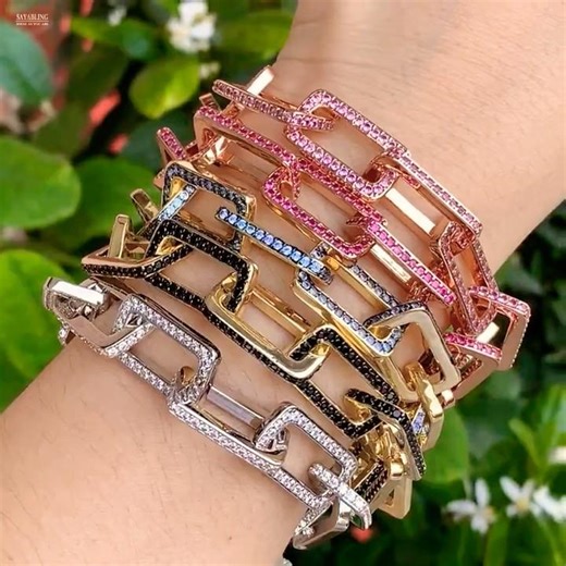Sayabling 12ctw Multicolor Sapphire Paved Stackable Link Bracelet