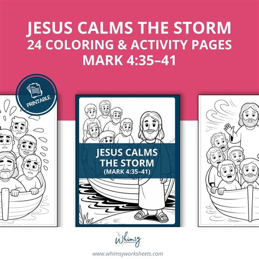 Jesus Calms the Storm Bible Coloring Pages for Kids | Sunday School Lesson | Christian Homeschool Printable | Mark 4 Study