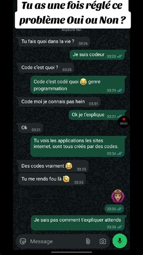 Développeur souffre il faut passer par tout ça pour expliquer c'est quoi du code.😱😭 #developpeur #dev #programming #java #whatsapp