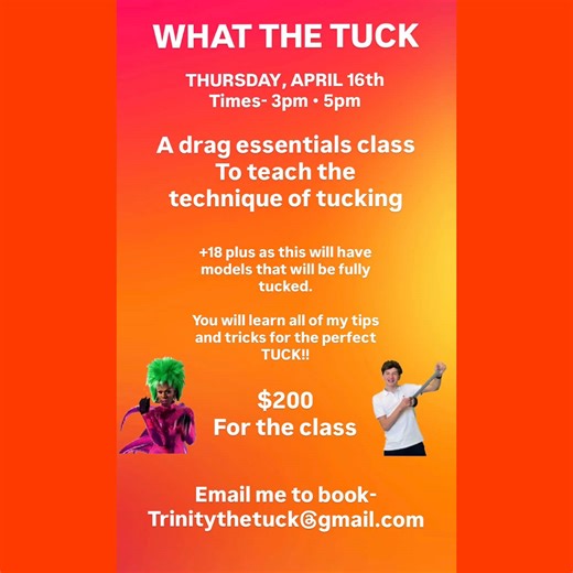 Want to learn the techniques of Tucking? My next drag essentials class coming up April 16th! Email me!