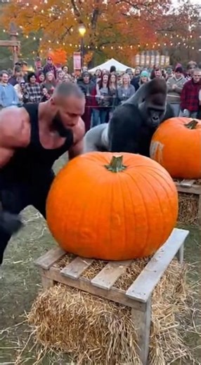 Bodybuilder vs Gorilla Pumpkin Punch Challenge 😳🎃 #youtubeshorts #shorts