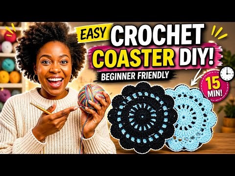 How to Crochet an EASY Coaster in 15 Minutes! (Beginner Tutorial)