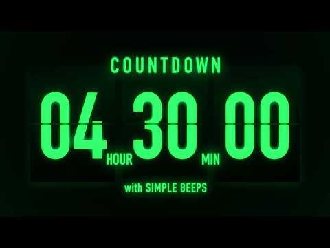 4 Hour 30 Minute Countdown Timer 🟢 Flip Clock with Simple Beeps