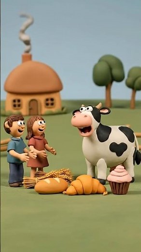 Funny Clay Cow Kicks Out Bread Croissant and Cupcake | Silly Farm Animation in Stop Motion Style Fun
