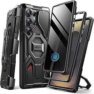 TONGATE Magnetic Stand for Samsung Galaxy S25 Ultra Case with Privacy Screen Protector, [Compatible with Magsafe] [Military Drop Protection] S25 Ultra Case with Camera Cover & Belt Clip, Black 6.9"