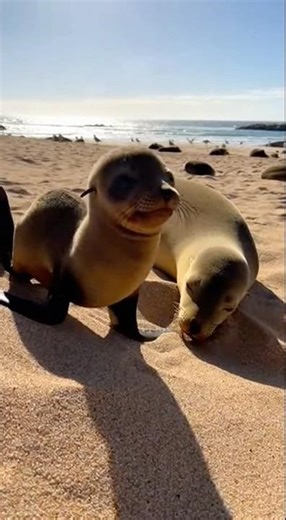 Baby Sea Lion Slides Down a Small Sand Slope #wildlife #cute #animals #shorts #viral #ocean #nature