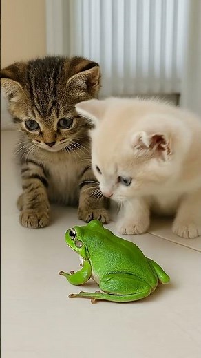 Kittens Meet a Frog for the First Time!